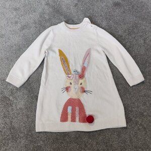 Mothercare Girls Sweater Dress Size 2-3 Years White Red Bunny Embroidered Easter